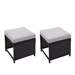 Decoshop26 Lot de 2 tabourets bas de jardin en polyrotin noir coussins gris clair 04_0000505