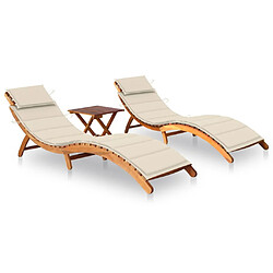 Helloshop26 Lot de 2 transats chaise longue bain de soleil lit de jardin terrasse meuble d'extérieur avec table et coussins acacia solide 02_0012102