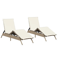 vidaXL Chaises longues avec coussins lot de 2 beige résine tressée