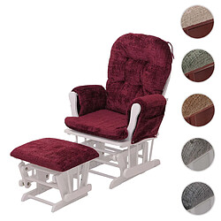 Mendler Fauteuil relax HWC-C76, fauteuil à bascule Fauteuil à bascule avec pouf Tissu/Textile chenille (465g/m²) ~ bordeaux, piètement blanc