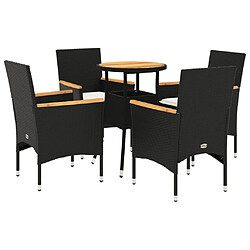 vidaXL Ensemble à manger de jardin et coussins 5 pcs noir rotin acacia