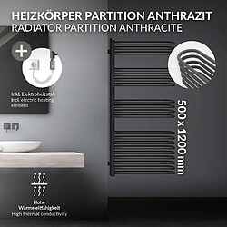 LuxeBath Radiateur Partition 500x1200 mm anthracite moderne avec élément chauffant 1200W