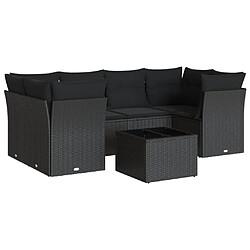 vidaXL Salon de jardin 7 pcs avec coussins noir résine tressée