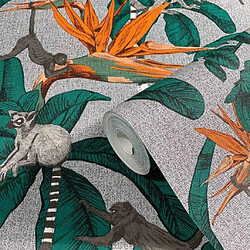 Noordwand Papier peint Topchic Monkey Jungle Leaves Vert et gris