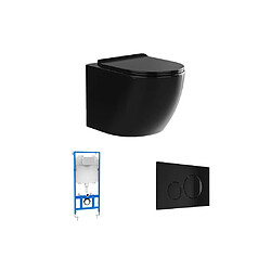 Vente-Unique Pack WC suspendu noir brillant avec bâti-support et plaque de déclenchement - JAVOINE