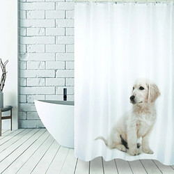 MSV Rideau de douche Polyester SCOTT 180x200cm Chien Blanc - Anneaux inclus