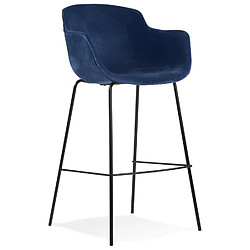 Alterego Tabouret de bar avec accoudoirs 'LARISSA' en velours bleu