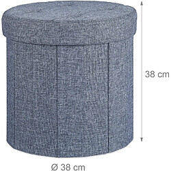 Helloshop26 Tabouret avec rangement pouf rond pliant pliable rembourré couvercle repose-pieds gris 13_0002759_2