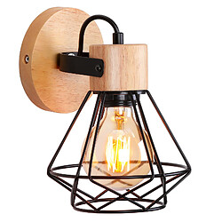 Stoex Applique Murale En Métal Applique Murale Rétro Applique En Bois Applique D'Intérieur Noire E27 Applique Moderne Lampe Murale Cage En Diamant