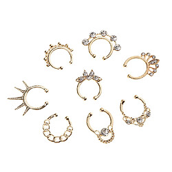 9 pièces cristal faux nez septum anneau non piercing corps bijoux or