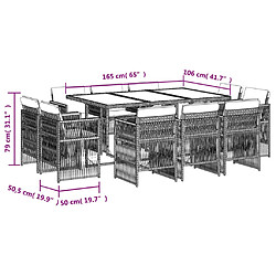 vidaXL Ensemble à manger de jardin 11pcs avec coussins gris poly rotin pas cher