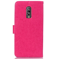 Avis Wewoo Coque Étui en cuir à motif de fleurs pressées Lucky Clover pour OnePlus 6T, avec support et logements pour cartes, portefeuille dragonne (Magenta)