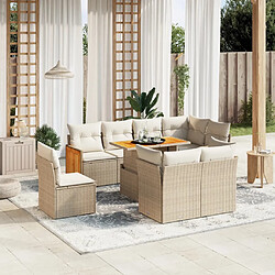 vidaXL Salon de jardin avec coussins 9 pcs beige résine tressée