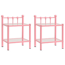 Maison Chic Lot de 2 Tables de chevet - Tables de Nuit Rose et transparent Métal et verre