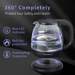 Acheter Aigostar Elfin - Bouilloire compacte de 1L et 2200W. Mini bouilloire en verre borosilicaté avec illumination LED bleue. Arrêt automatique et protection contre l’ébullition à vide, sans BPA.