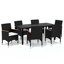 Maison Chic Ensemble à manger d'extérieur 7 pcs avec coussins,Salon de jardin,Mobilier de jardin Résine tressée Noir -GKD984842