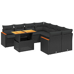 Maison Chic Ensemble Tables et chaises d'extérieur 9 pcs avec coussins,Salon de jardin noir résine tressée -GKD893293