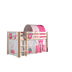 Vipack PINO Lit Compact Pin Massif Naturel + Princess rideau et tunnel de lit + 3 pochettes