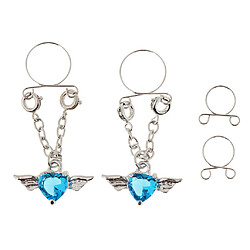 1 paire de cristal ange aile coeur pendre faux anneau de corps bijoux de corps bleu