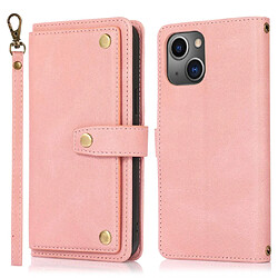 Etui en PU texture rétro avec support et porte-cartes pour votre iPhone 13 mini 5.4 pouces - rose