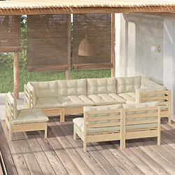 vidaXL Salon de jardin 8 pcs avec coussins crème Bois de pin massif