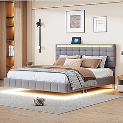 ComfortXL Lit Rembourré 160 X 200 Cm Avec Cadre De Lit Flottant à LED Et Design De Tête De Lit