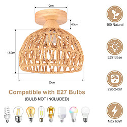 Stoex 20CM Lampe De Plafond Rétro Luminaire Plafonnier Tressé En Corde De Chanvre Plafonnier D'Intérieur Moderne pas cher