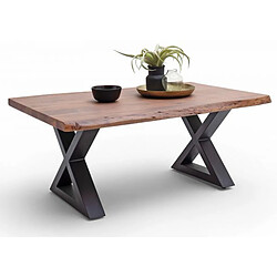 Pegane Table basse en bois d'acacia massif noyer / acier anthracite - L.110 x H.45 x P.70 cm