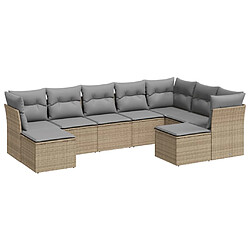 vidaXL Salon de jardin avec coussins 9 pcs beige résine tressée