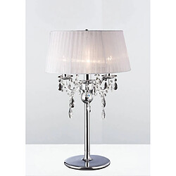 Luminaire Center Lampe de Table Olivia avec Abat jour blanc 3 Ampoules chrome poli/cristal