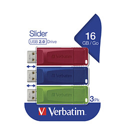 Avis Verbatim USB DRIVE 2.0 STORE ´N´ GO SLIDER 3 X 16GB (RED / BLUE / GREEN)