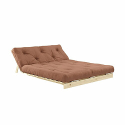 Inside 75 Canapé convertible futon ROOTS pin naturel tissu brun argile couchage 160x200 cm