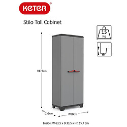 Keter Armoire de rangement avec étagères Stilo Gris et noir 173 cm pas cher