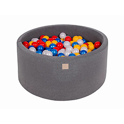 MEOWBABY Piscine à Balles pour Bébé - Rond 90x40cm avec 300 Balle, Coton, Gris Foncé: Rouge/Jaune/Blanc Perlé/Bleu Perlé