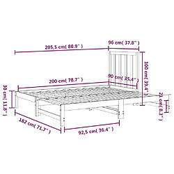 vidaXL Lit coulissant sans matelas gris 2x(90x200) cm pas cher