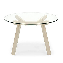 Inside 75 Table repas 5 couverts PEENO 120 cm pieds bois plateau rond verre trempé