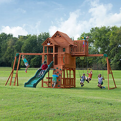 Avis Backyard Discovery Skyfort II Aire de jeux en bois | Aire de jeux Extérieur avec balançoire, toboggan, bac à sable / mur d'escalade, Balancoire Exterieur avec Toboggan, Portique Balancoire Exterieur