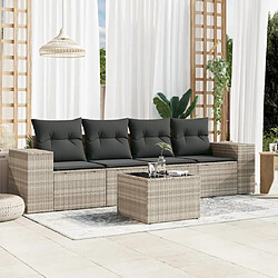 vidaXL Salon de jardin 5 pcs avec coussins gris clair résine tressée