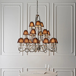 Acheter Interiors 1900 Chandelier Oksana, nickel poli, pampilles cristal, 21 abat-jours chocolat