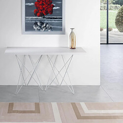 Inside 75 Table console extensible ouverture en livre HERMES plateau blanc mat pieds blanc largeur 140cm