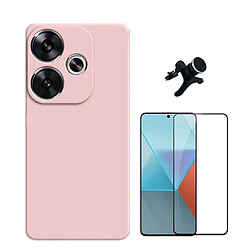 NIS Kit de film en verre 5D à couverture complète + coque en silicone + support rose Poco F6