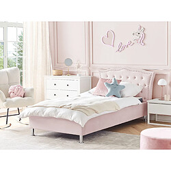 Beliani Lit simple en velours avec rangement 90 x 200 cm rose pastel METZ