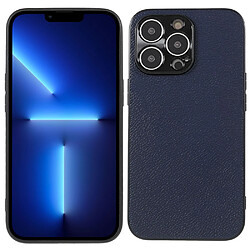 Coque en cuir véritable texture litchi, antichoc bleu pour votre iPhone 13 Pro 6.1 pouces