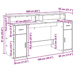 vidaXL Bureau avec lumières LED noir 160x55x91 cm bois d'ingénierie pas cher