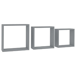 vidaXL Étagères murales sous forme de cube 3 pcs Gris MDF