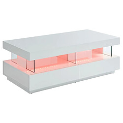 Acheter Vente-Unique Table basse 2 tiroirs et 2 niches avec LEDs - MDF et verre trempé - Blanc laqué - FABIO II