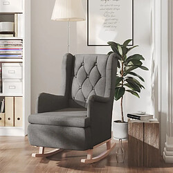 Maison Chic Fauteuil relax,Chair avec pieds à bascule en bois d'hévéa Gris foncé Tissu -MN44311