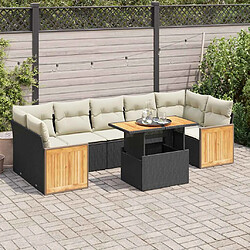 vidaXL Salon de jardin avec coussins 8 pcs noir résine tressée acacia