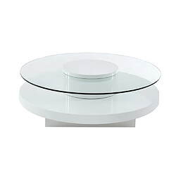 Avis Vente-Unique Table basse RYHALI - Plateau pivotant - Verre trempé & MDF blanc