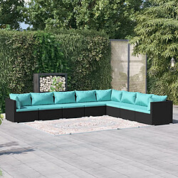 vidaXL Salon de jardin 8 pcs avec coussins Résine tressée Noir